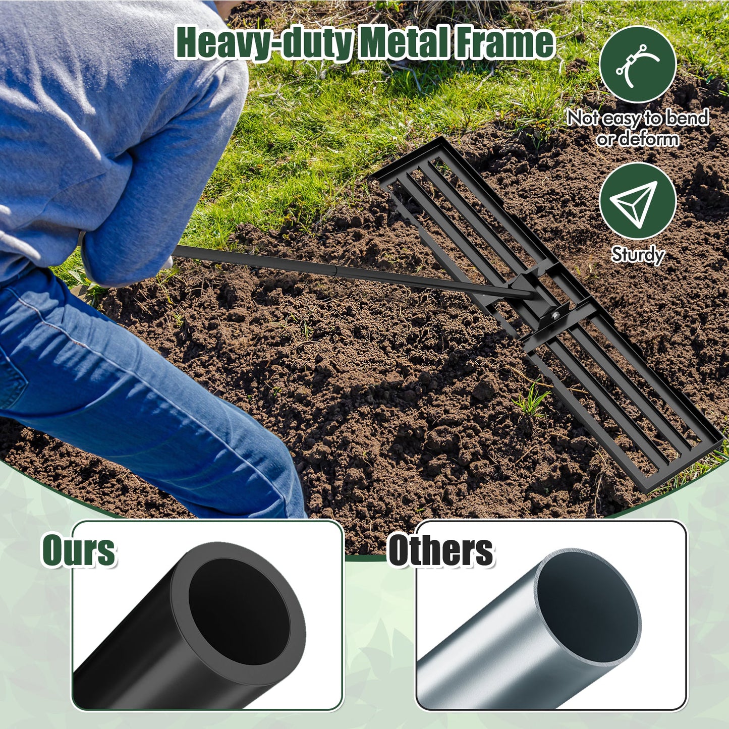 Lawn Leveling Rake 46 x 10 Inch Heavy Duty Lawn Level Tool for Soil-Black